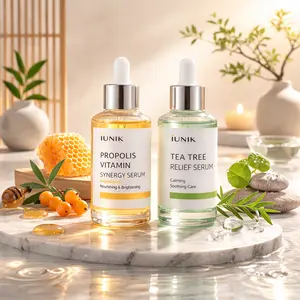 iUNIK Propolis Vitamin Synergy Serum & Tea Tree Relief Serum Set – 50ml Each for Deep Hydration, Brightening, & Skin Barrier Support
