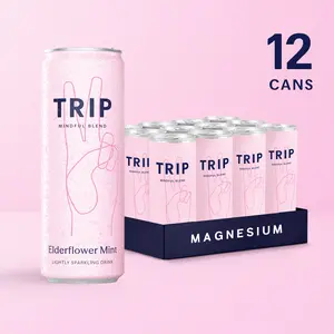 TRIP Elderflower Mint - Premium Lightly Sparkling Drink with Magnesium, Ashwagandha, Lion's Mane & L-Theanine - Low Calorie & Vegan - Mindful Blends 12 Pack