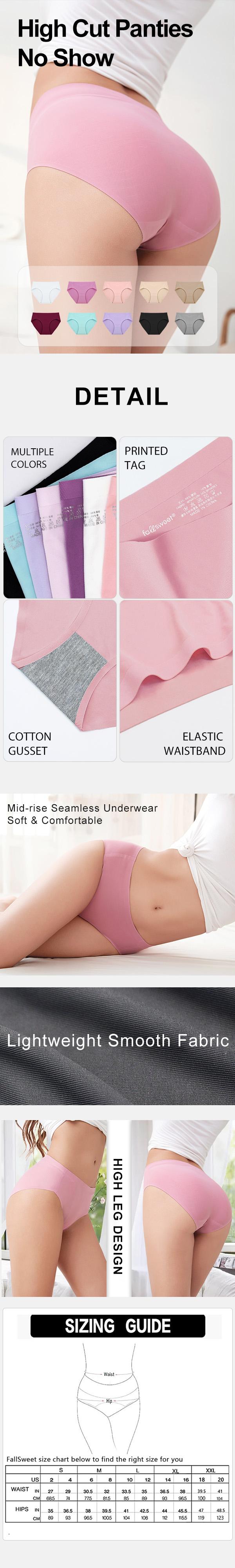 FallSweet No Show Underwear for Women Seamless High Cut Briefs Mid-waist Pack of 5