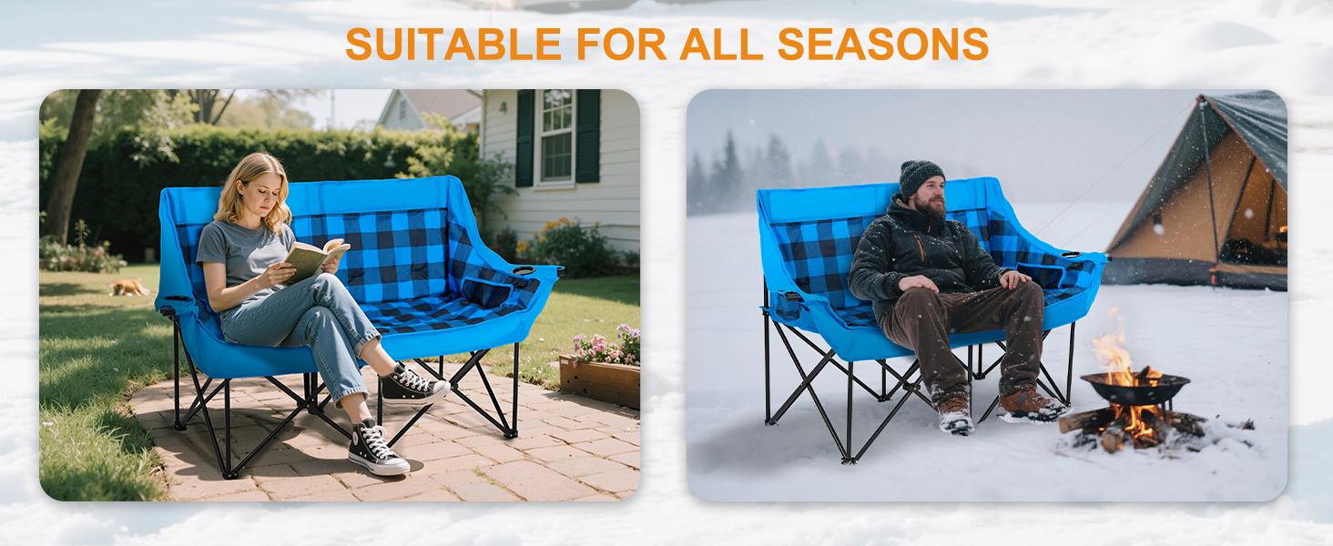 SLSY XXL Oversized Heated Double Camping Chair, Folding 2 Person Camping Couch Loveseat,Heating Padded Chairs with 3 Heat Levels Carrying Bag Lawn Chairs