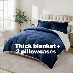 3pcs Thickened Comforter Set, with 1 Quilts And 1 Or 2 Pillow Cushions for All Seasons-All Season Quilting Super Soft And Breathable, Square Stitch Solid Color Comforter, Machine Washable Pillow Cases, Bedroom Warmth for Fall Winter