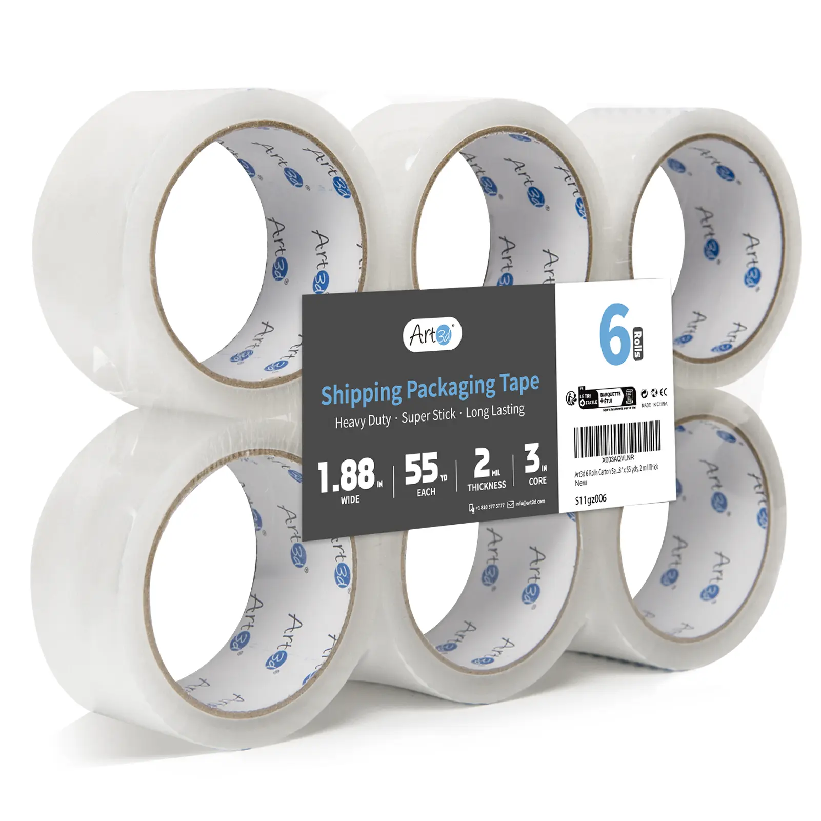 【NEW】Art3d Heavy Duty Clear Packing Tape - Strong Carton Sealing Tape for Moving, Shipping & Packaging, Thick Traceless Moving Tape (6-Pack)