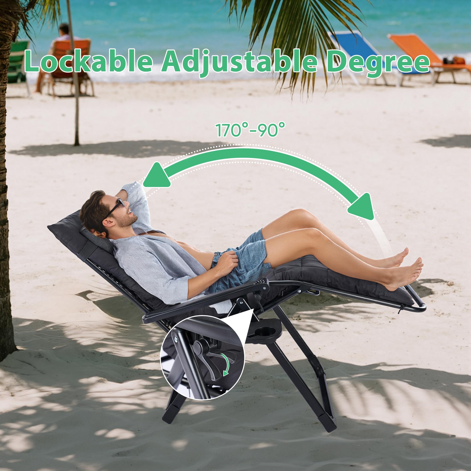 Adjustable Zero Gravity Soft Cushion Recliner, Outdoor Folding Chair, Double Elastic Strap Design, Removable Seat Cushion And Headrest, Suitable For Gardens And Camping.