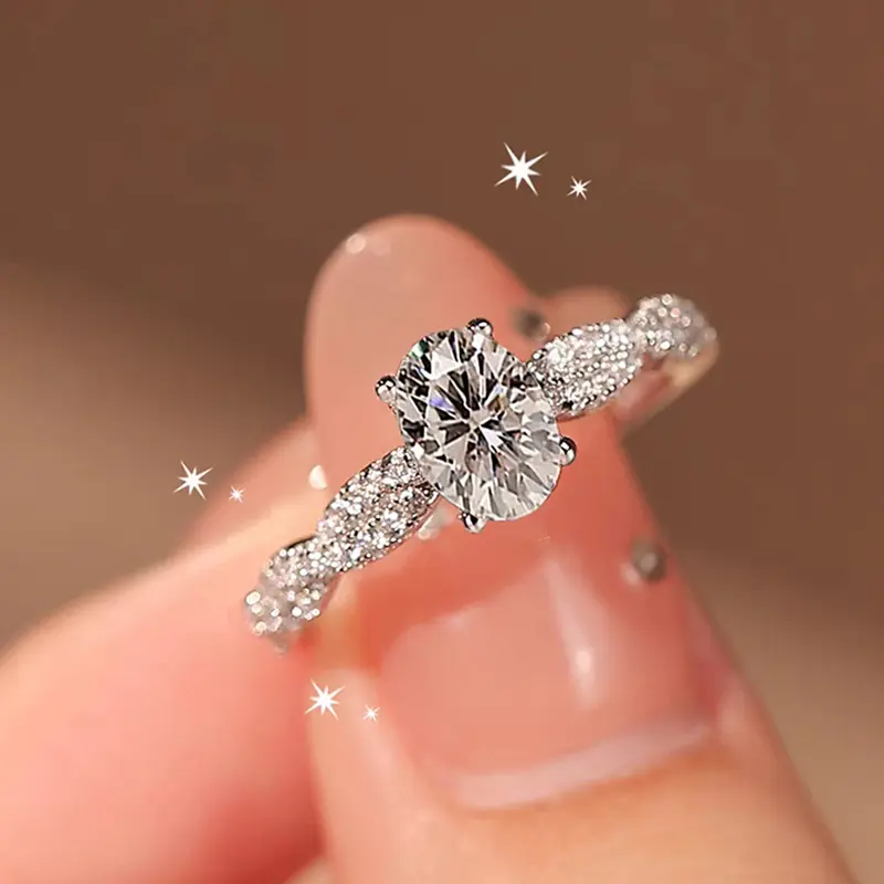 S925 Sterling Silver Ring with Elegant Cubic Zirconia Inlay for Women, Trendy Stackable Wedding Band for Engagement, Birthday Gift, Solitaire Engagement Ring, Dainty Ring
