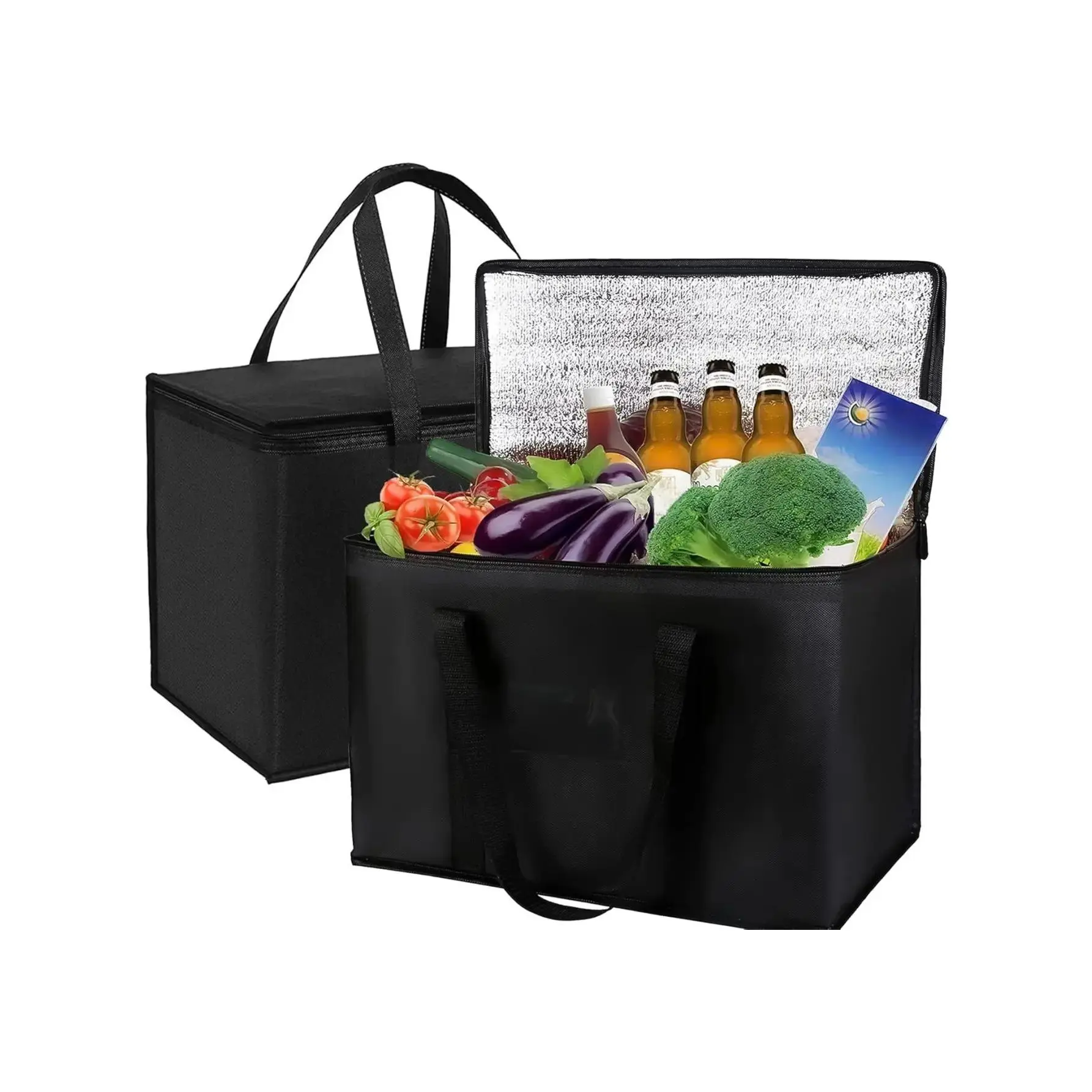 Collapsible Soft-Sided Cooler Bag with Upright Stand, Insulated Leak-Proof Extra-Large Durable Fabric Tote, Insulated Portable Cooler for Grocery Hauls, Tall Item Fit, Outdoor Tailgate Use