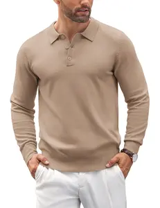 COOFANDY Men's Long Sleeve Knit Polo - Casual Button Down Golf Shirts for Men Formal Quarter