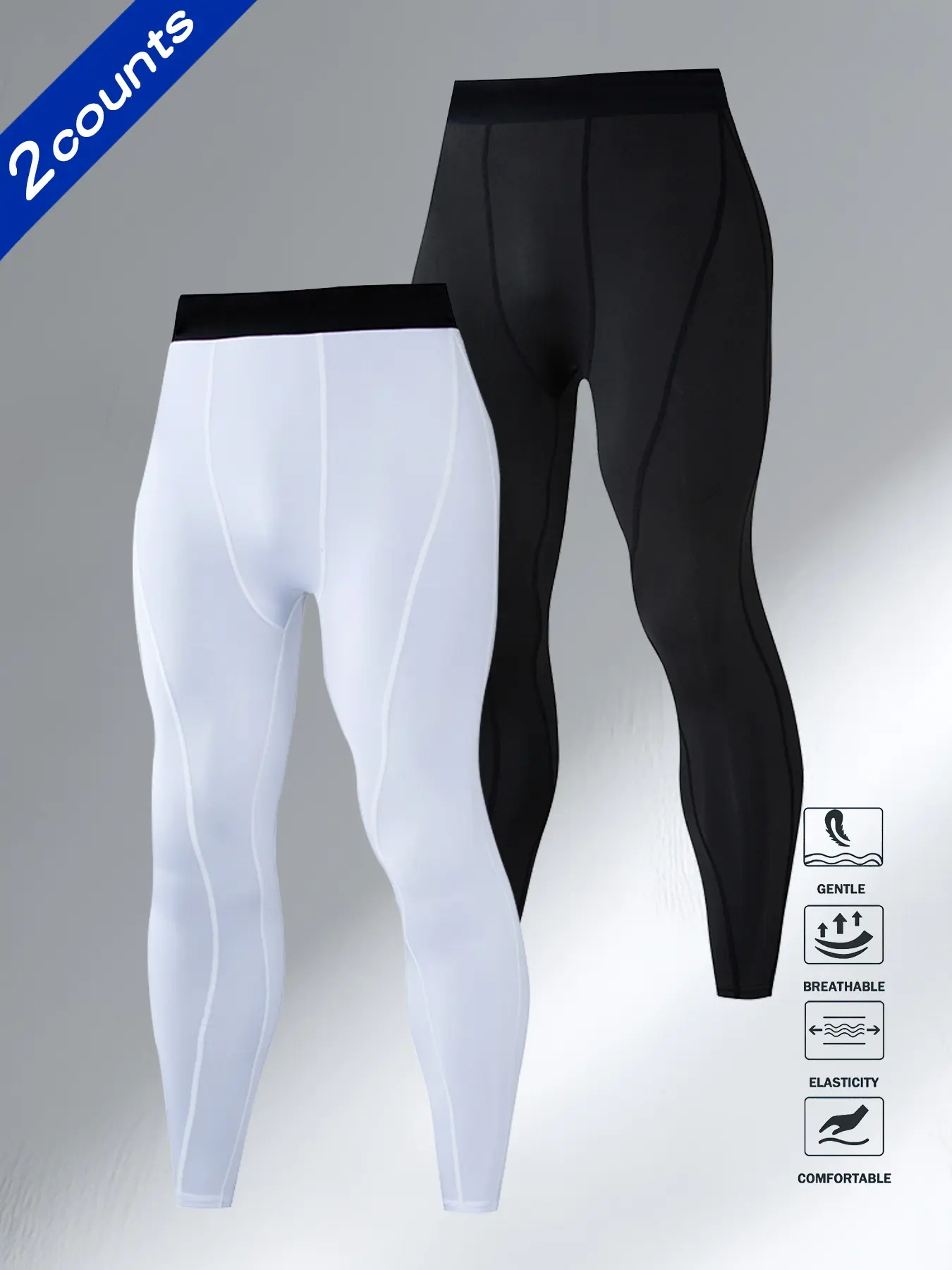 Men's Compression Running Workout Pants, High Compression Fit, 2 Pack Fitness Undershorts, Quick-Dry Sports Underwear, Ideal for Gym and Training, Activewear Fitness, tight sports, Breathable Solid Sports Leggings, Breathable Activewear Bottoms