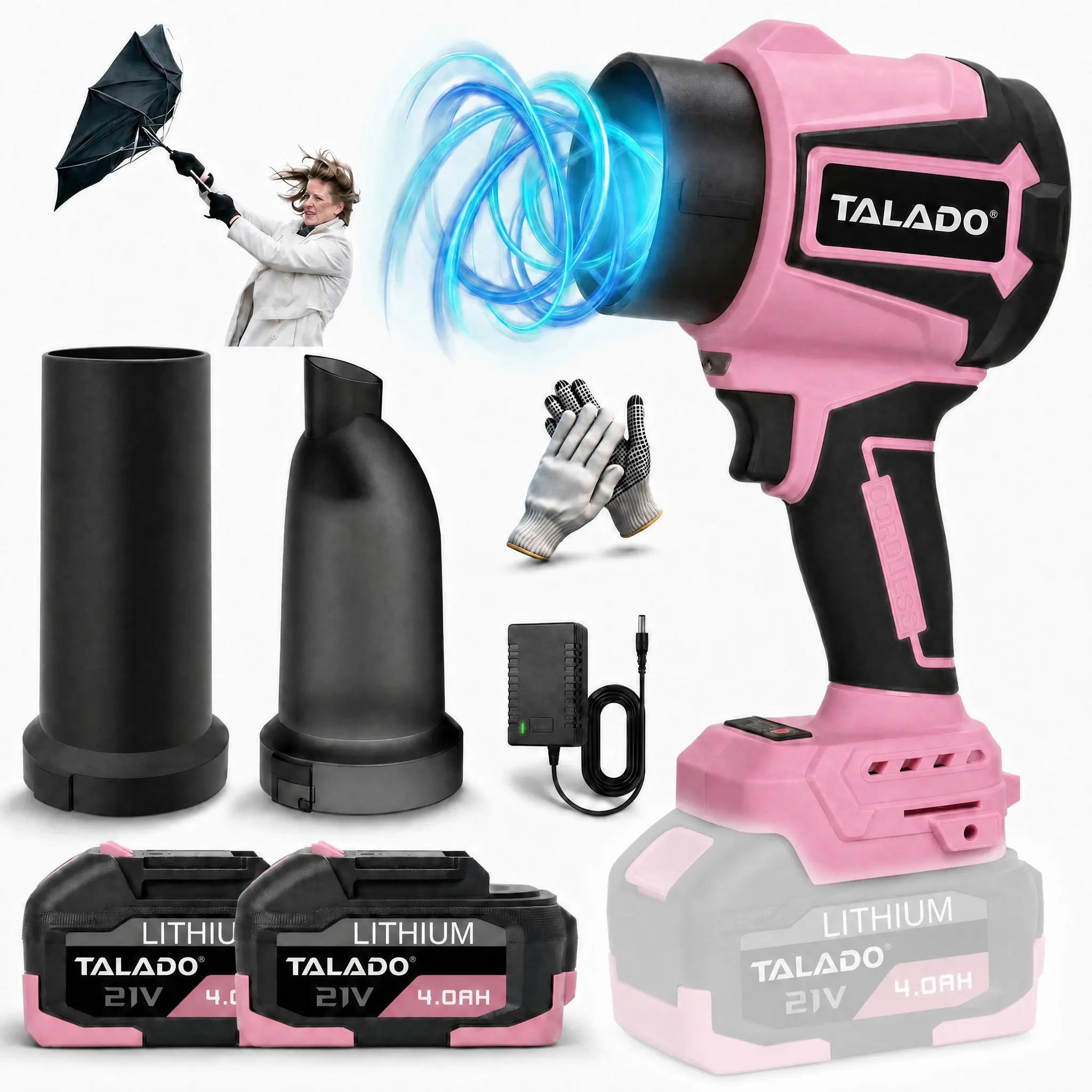 21V Pink Brushless Cordless 2-in-1 Leaf Blower Vacuum, 40000RPM Handheld Tool with 2x4.0Ah Batteries, 1x Dust Suction Tube, 1.37 lbs for Home, Vehicle, Outdoor Camping, Battery Powered Blower, Blowers For Lawn Care