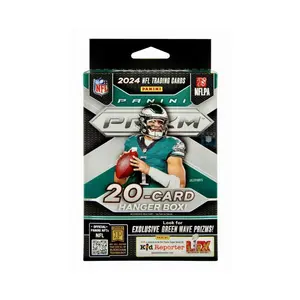 2024 Prizm Hanger Box (Gold and Purple Wave Prizms) 20-Card Box featuring green wave parallel inserts. Hunt for Caleb Williams, Drake Maye, Jayden Daniels, Bo Nix rookies and more!