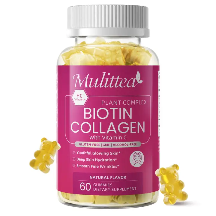 Mulittea Biotin Collagen Gummies - Hydrolyzed Collagen, Biotin & Vitamin C Complex for Hair, Skin, and Nails (60 Gummies)