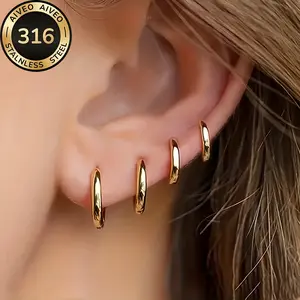 4-Pack 316 Stainless Steel Hypoallergenic Gold Hoop Earrings Fade-Resistant Minimalist Elegant Fashion Jewelry for Women Ideal for Daily Wear & Parties Perfect Gift