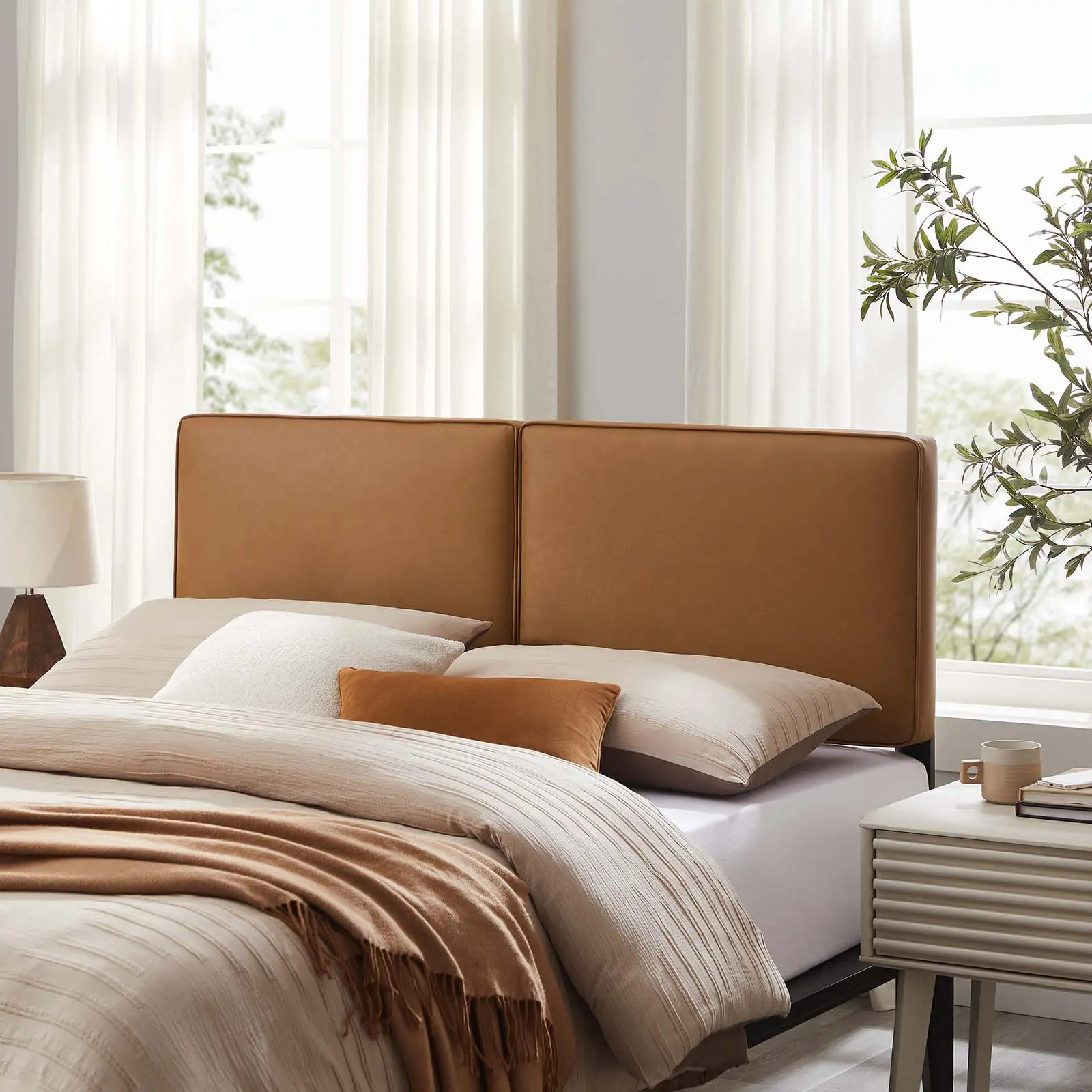 Modway Lindee Vegan Leather Queen Headboard in Tan