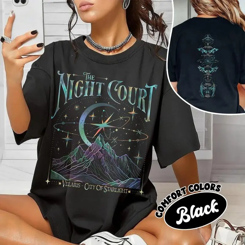 Velaris The Night Court Acotar 2 Sided Shirt, Velaris The Night Court Shirt, Court Of Dreams, Inner Circle Acotar Shirt, ACOTAR Merch, Sarah J Maas Fan Tee, Fantasy Romance Graphi Cotton Menswear Graphic Crew Neck Top Womenswear Streetwear Crewneck Tshirt
