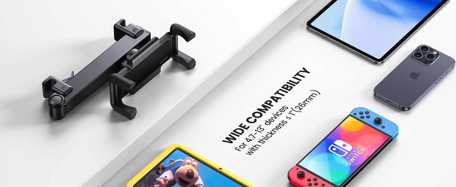 Lamicall Car Headrest Tablet Holder - [Lockable] [Thick Case Friendly] [Foldable Clip] Car Backseat Tablet Mount, Car Accessories for Kids, for iPad Pro, Air, Mini, Galaxy, Fire HD, 4.7-13" Tablets