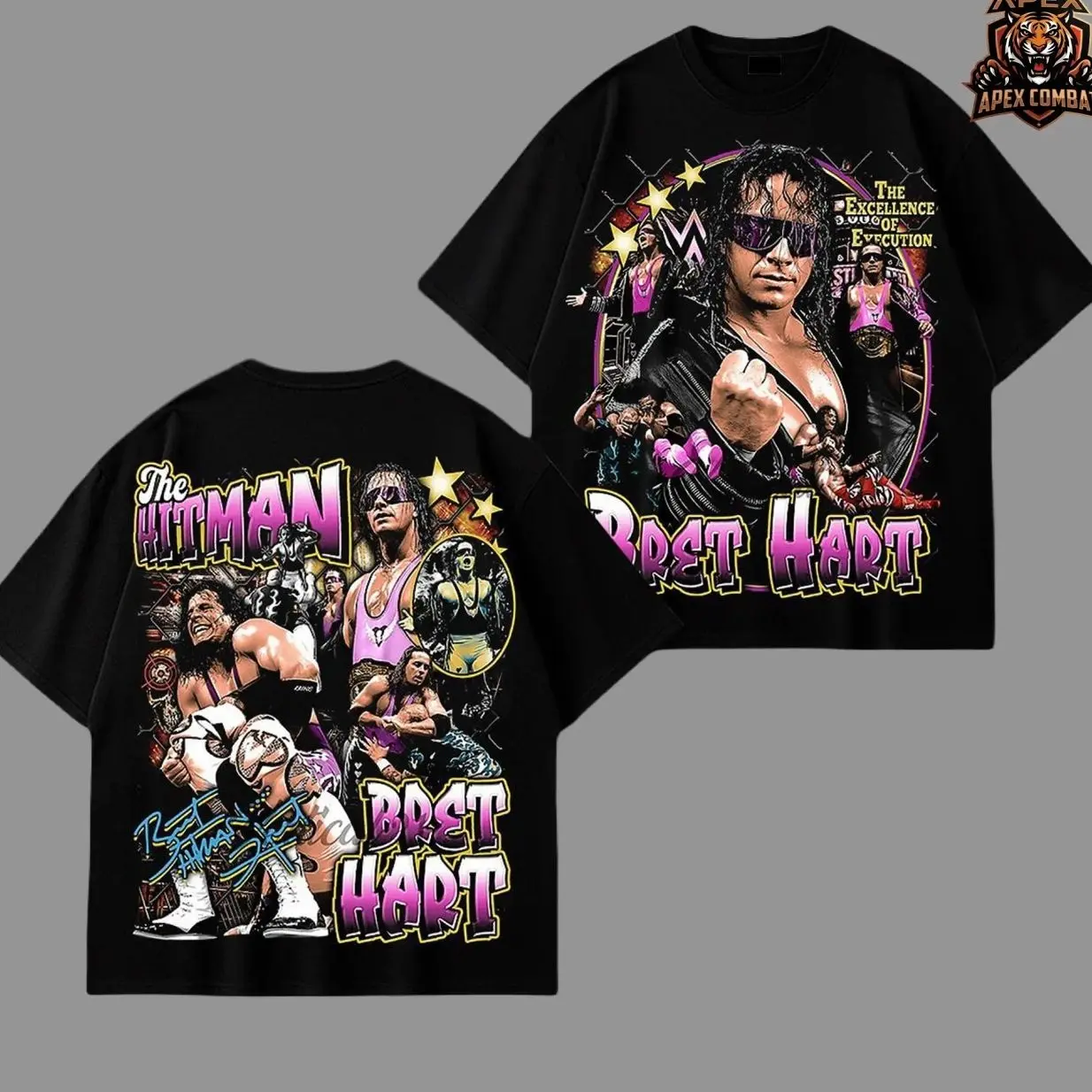 Bret Hart The Hitman Vintage Wrestling Graphic T-Shirt, Retro 90s WWF Style Tee, Oversized Heavyweight Cotton Streetwear, Tribute Tee for Fans of Bret Hart, Gift for Wrestling Lovers and Streetwear Enthusiasts 4T6