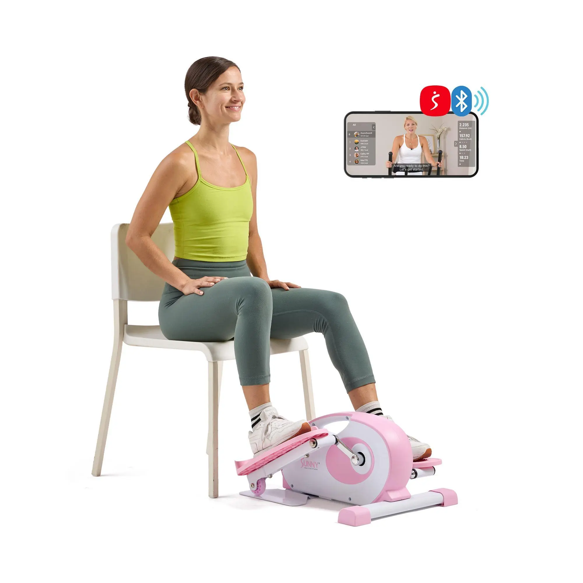 Sunny Smart Pink Under-Desk Mini Elliptical Trainer