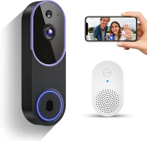 Smart 1080p Video Doorbell Camera with Doorbell Receiver, Live View, AI Human Detection, 2-Way Audio, Night Vision, Cloud Storage (Sold Separately), 2.4G WiFi