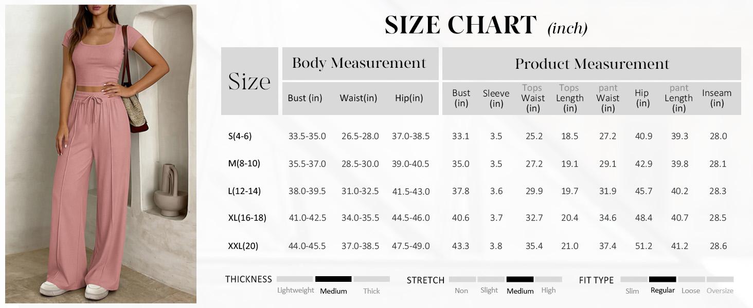 PrettyGarden Women's  Scoop Neck 2 Piece Matching Lounge Sets Ribbed Short Sleeve Crop Tops Wide Leg Pants Summer Airport Outfits