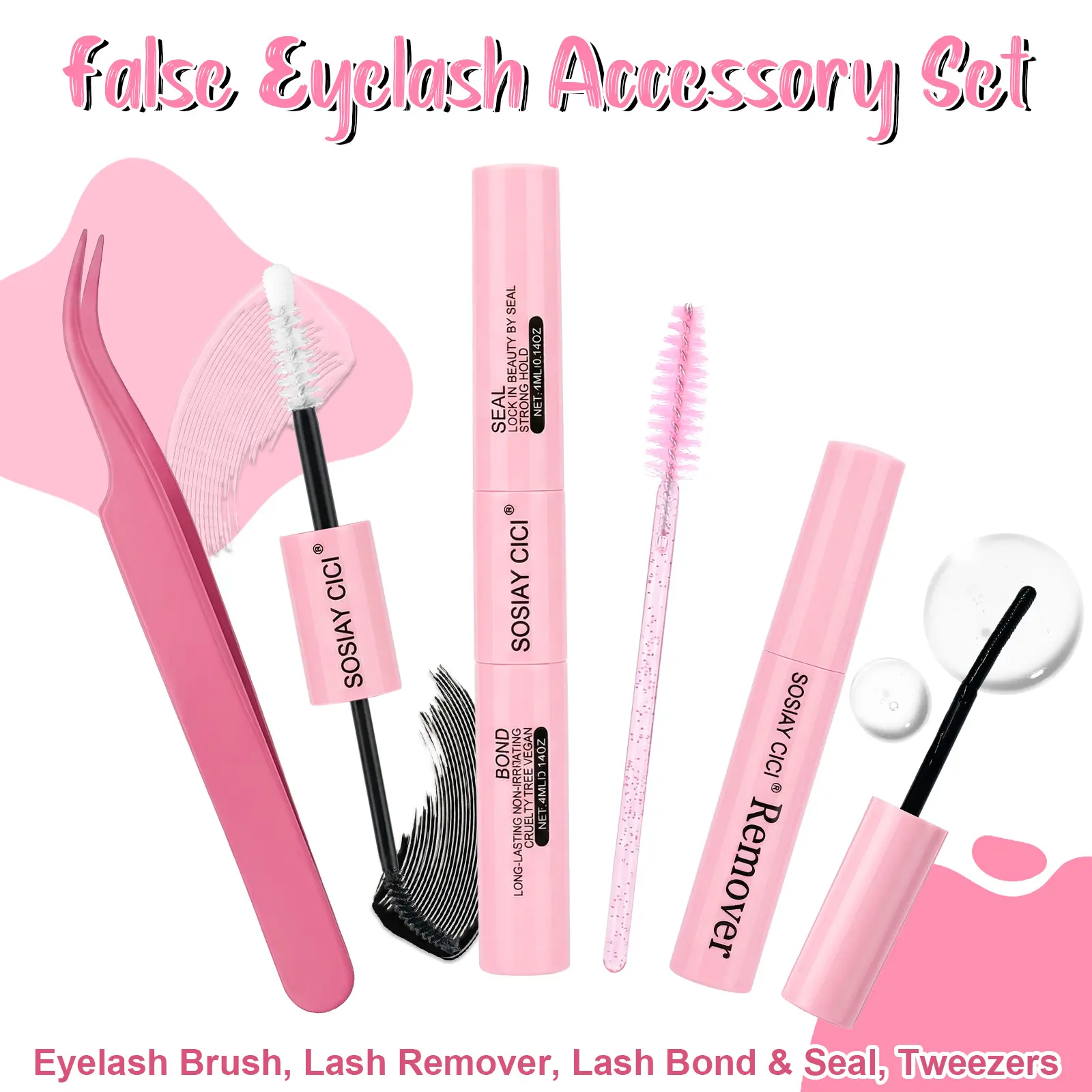 4-in-1 DIY Lash Tools Kit with Waterproof Long-Lasting Bond and Seal, Lash Remover, and Included Tweezer, Compact False Eyelashes & Adhesives for Beginners, Lash Cluster