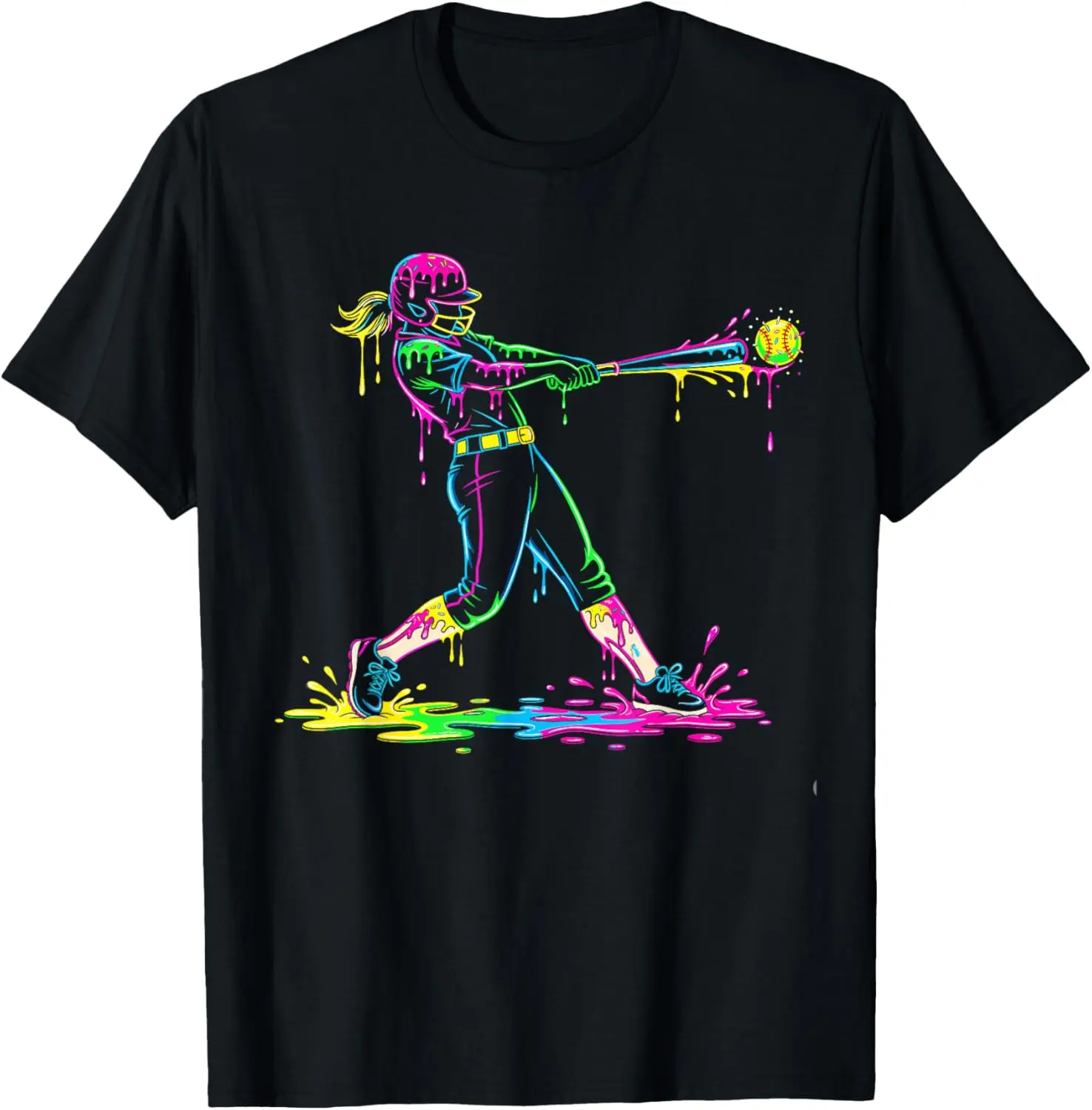 Softball Player Girl Ice Cream Softball Drip T-Shirt - Crewneck Men Women Youth Boys Girl T-shirt Cotton Fabric