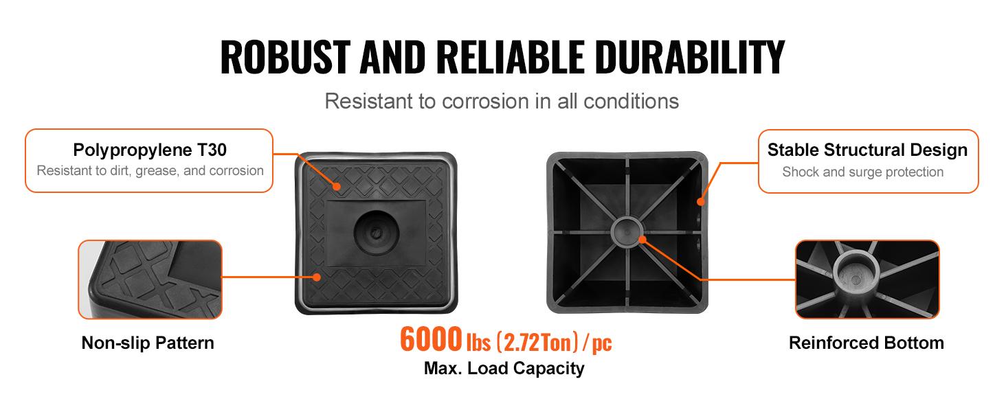 VEVOR Trailer Jack Block,  6000 lbs Capacity per RV Leveling Block, High-quality Polypropylene RV Camper Stabilizer Blocks, RV Travel Accessories Use for Any Tongue Jack, Post, Foot, 5th Wheels, 4-Pack