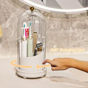 Toothbrush Holder with Cover Drainage 3 Slot Rotating Electric Toothbrush Organizer