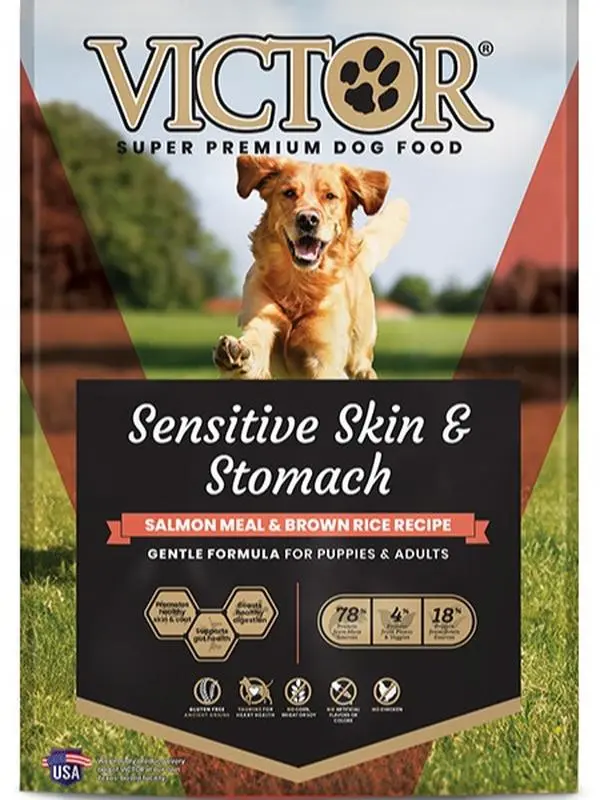 VICTOR Gluten-Free Dry Puppy Dog Food - Gentle, Meat-Based, AAFCO-Approved Formula with Salmon Meal & Brown Rice, Digestive Aid & Skin Health Support, 5-lb Bag