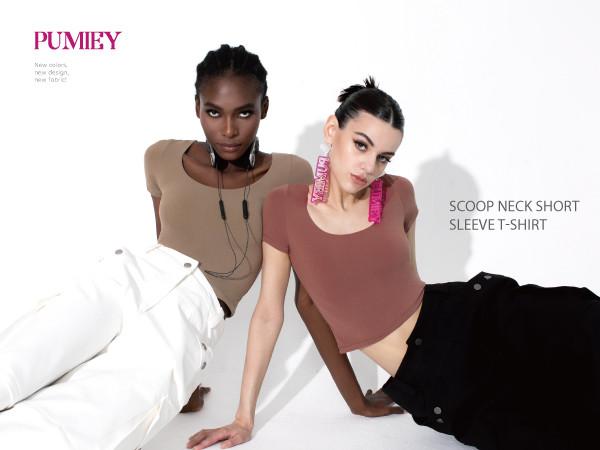 PUMIEY 【Back to School】Women's Scoop Neck Short Sleeve T-Shirt Slim Fit Sexy Tops Womenswear Underwear Streetwear Minimalist Shortsleeve White Crop Top tee Lady Comfort Summer Tshirt Skinny