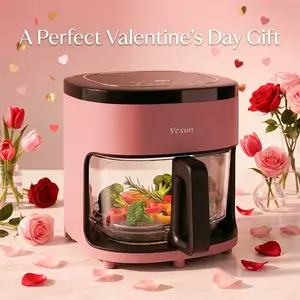 VEXON Aesthetic Pink Glass Air Fryer  4.5QT – 6-in-1 Digital Air Fryer with Viewing Window, 97% Less Oil, Quiet & Easy Clean, A Perfect Valentine’s Day Gift