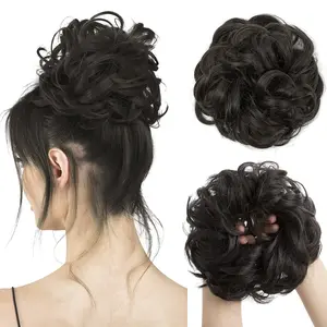 Brown Black Large Messy Bun Hair Piece Wavy Curly Scrunchies Synthetic Chignon Ponytail Hair Extensions Thick Updo Hairpieces for Women