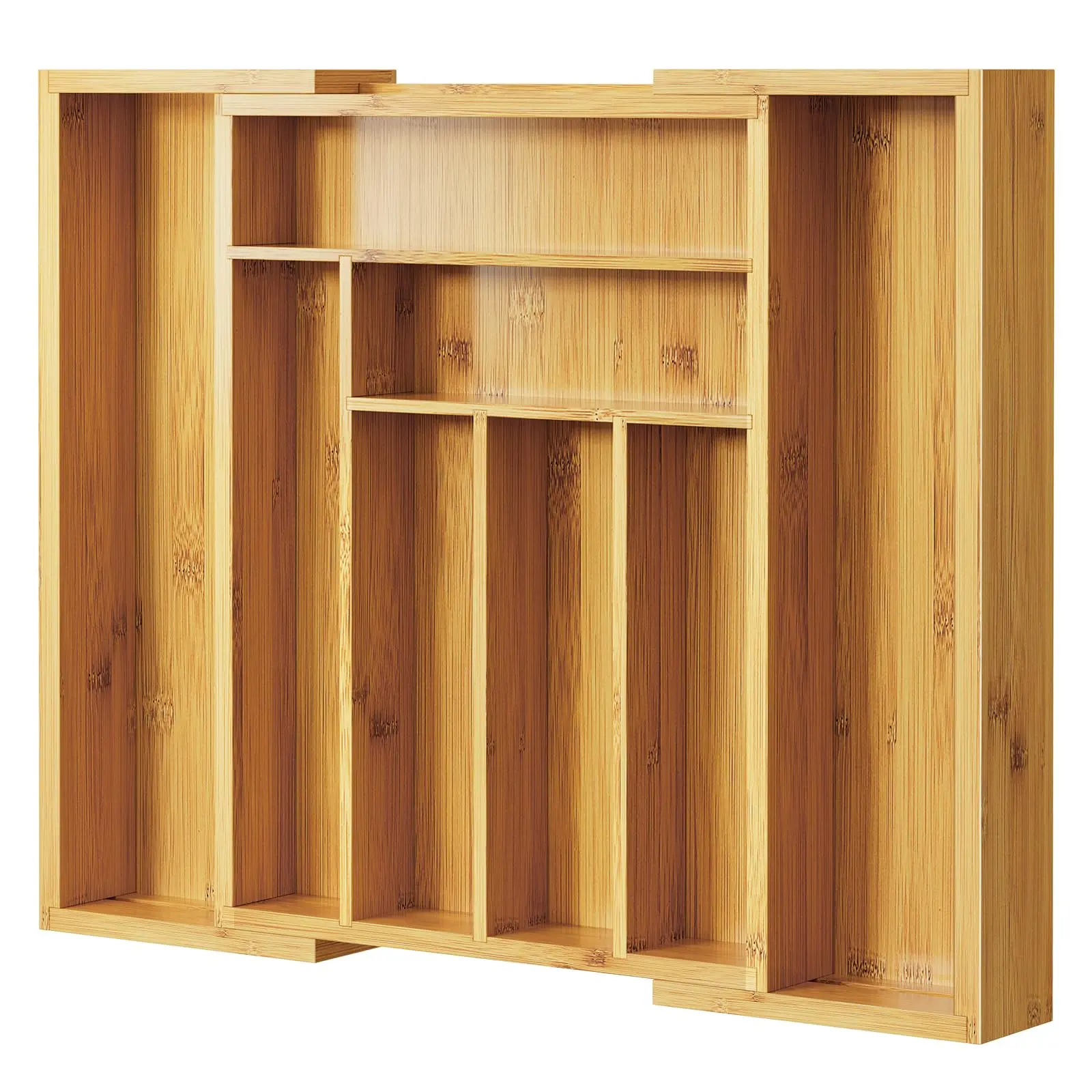 Bamboo Expandable Silverware Drawer Organizer, Adjustable Kitchen Utensil Tray for Forks, Spoons and Knives, Wood Storage Cutlery Holder for Bedroom and Living Room