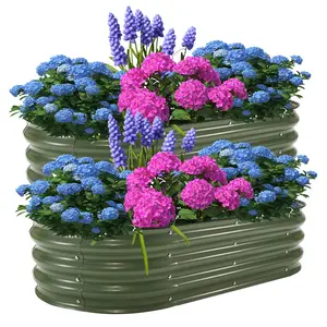 Garvee 2 Pack Oval Galvanized Garden Beds 6x3x1Ft - Large Bottomless Raised Beds in White and Green, Birdies Style for Outdoor Planting, Durable and Easy to Assemble