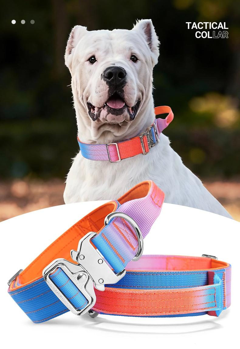 Gradient Tactical Dog Collar Heavy Duty Adjustable Pet Collar with Control Handle and Metal Buckle for Medium Large Dogs