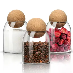 3PCS 16oz Clear Decorative Glass Jars with Cork Ball Lid - Coffee Bar Kitchen Counter Bathroom Storage, Dishwasher Safe, Glass Canisters for Coffee Sugar Candy Storage - Home Decor & Gifting