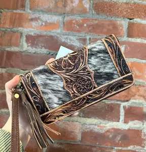 Adeline cowhide tooled leather wallet wristlet