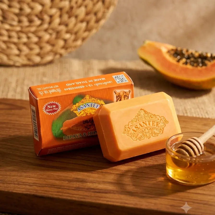 Asantee Papaya & Honey Soap Bar, Daily Cleanser for Smooth, Radiant Skin, Enriched with Vitamins C & E for Face & Body Care, 125g