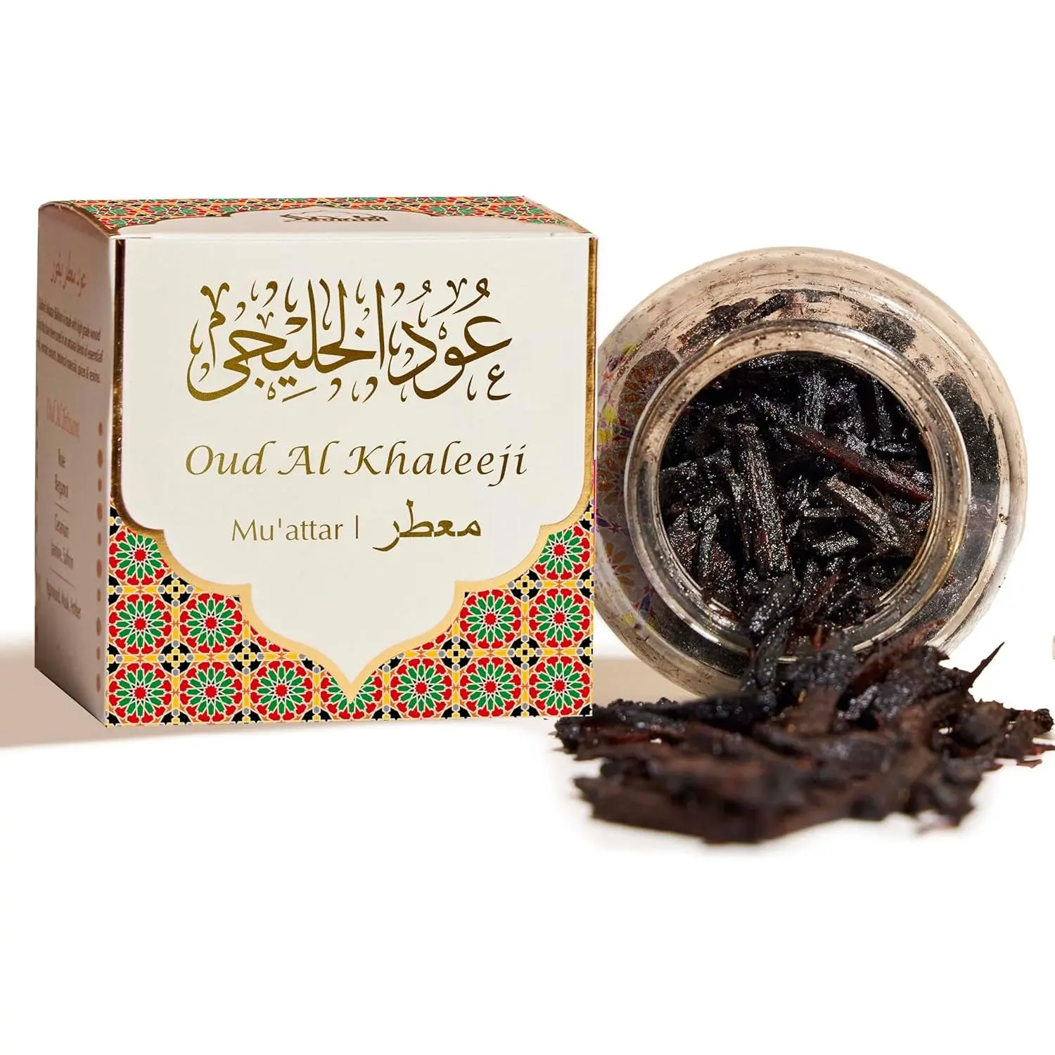 Dukhni Oud Al Khaleeji Muattar Bakhoor Charcoal Incense Jar (40g), Scented Woody Aromatic Wood Chips, Deep Oud Blend Home Fragrance for Room, Prayer Time, Birthday-Casual Gifting