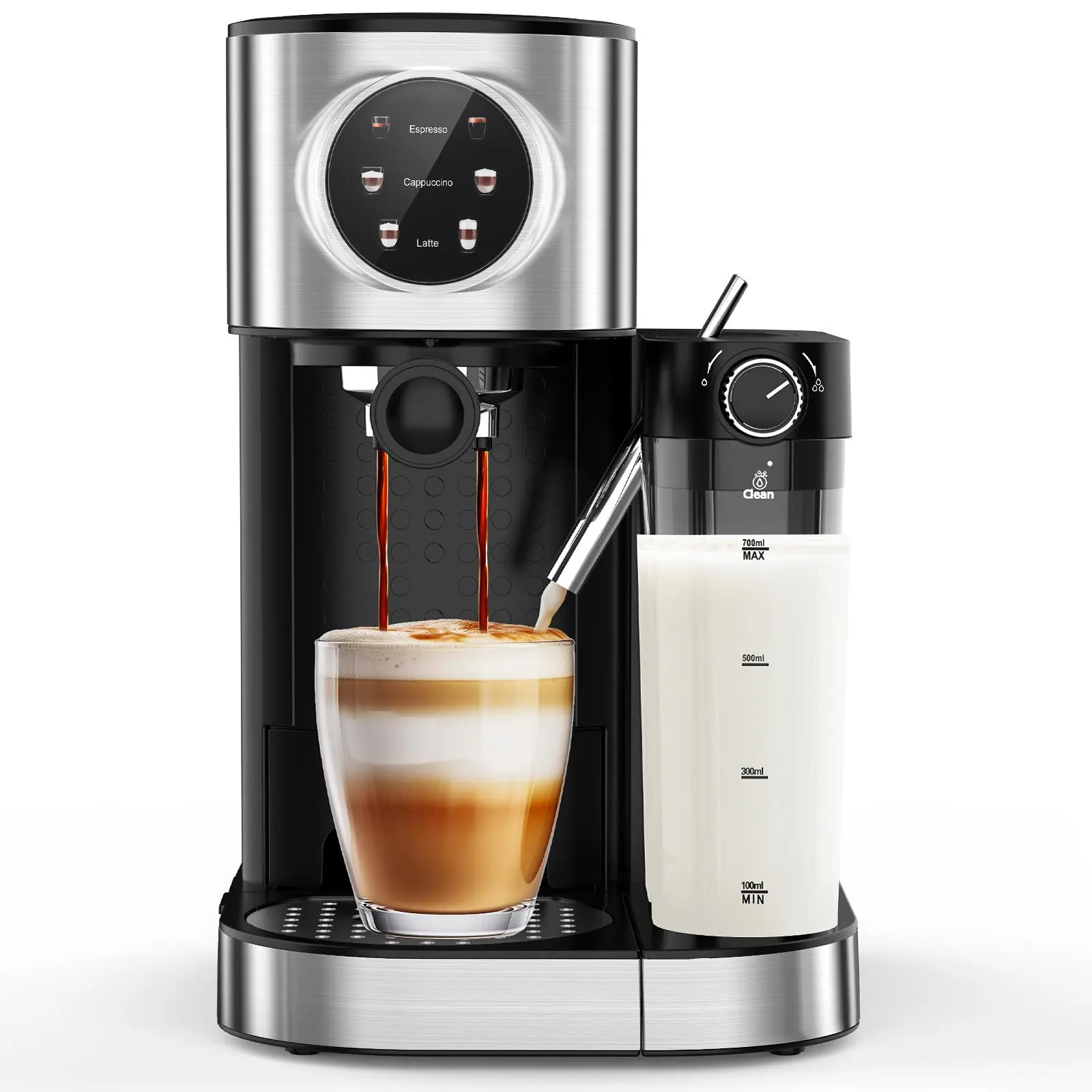 COWSAR 20Bar 3-in-1 Professional Espresso Machine for At Home Espresso, Latte & Cappuccino, Automatic Milk Frother, Touch Screen, Dual Heating System, Capsule Compatible (Black), Coffee, Adjustable Drip Tray