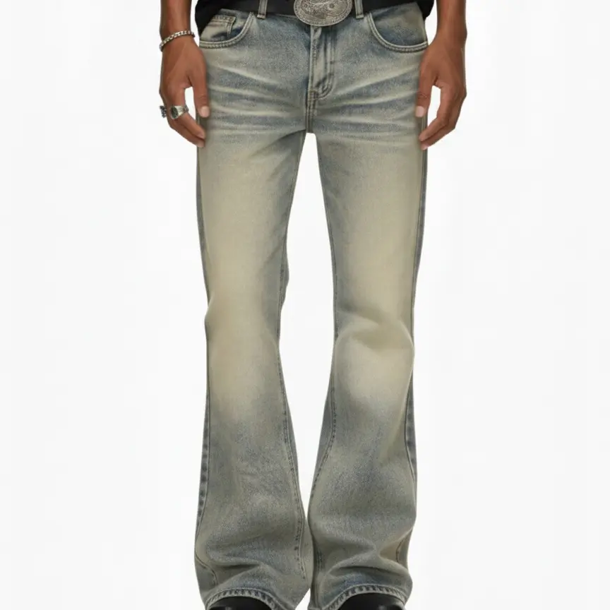 Thesupermade Vintage Washed Flare Jeans | Distressed Retro Wide-Leg Denim Five-Pocket Streetwear Men Women