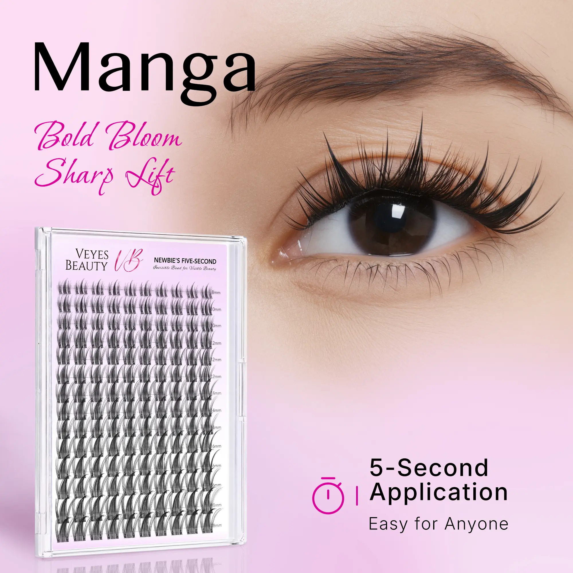 backtoschool VEYESBEAUTY Manga Lashes lash clusters spikes Invisible Dramatic Volume Cluster Lashes Individual Lash Extensions lash clusters beginners Layered Fluffy Eyelashes Lash DIY Makeup- Salon Daily,sunscreen