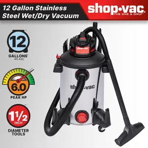 The Shop-Vac® 12 Gallon* 6.0 Peak HP** Stainless Steel Wet/Dry Vacuum