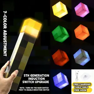 MC Pixel Torch Lamp – 7-Color LED, USB Rechargeable, 7-Color Torch Keychain Pendant,Lantern Night Light ,Diamond Sword Night Light,Handheld & Wall Mount – Fun Night Light for Bedroom, Gaming & Desk – Unique Gifts for Kids, Boys, Halloween, Birthday