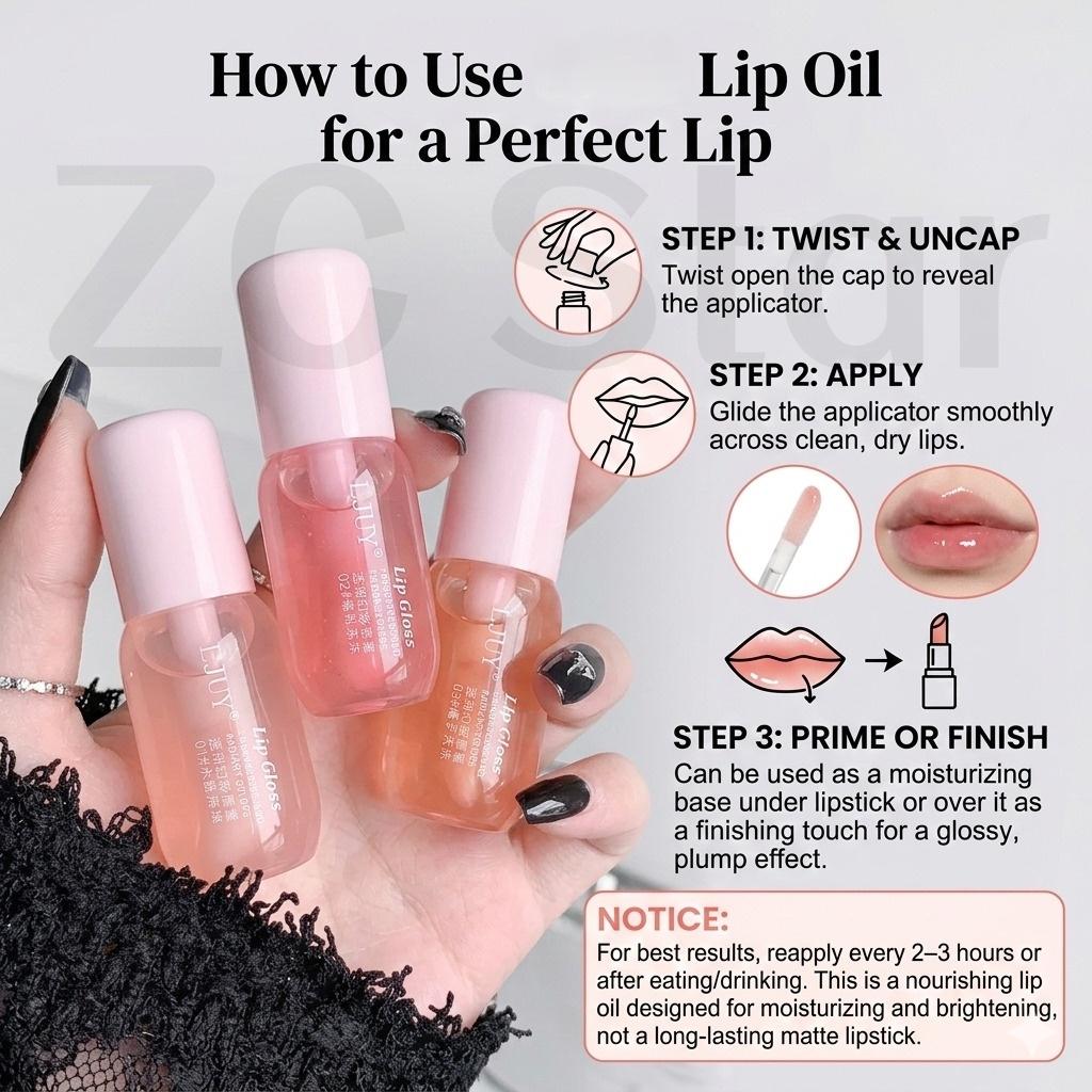 3/6/9 Counts Lip Oil Lip Balm, 3 Counts/set Moisturizing Lip Glaze, Glossy & Non-sticky Lip Stick, Plumping Lip Oil Lip Stick Cosmetic for Girls & Women, Makeup,Back to School Gifts for Students Daily