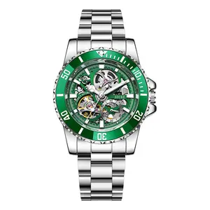 Premium Men's Automatic Skeleton Watch | Iconic Green Bezel & 21-Jewels Movement | Stainless Steel Luminous Timepiece