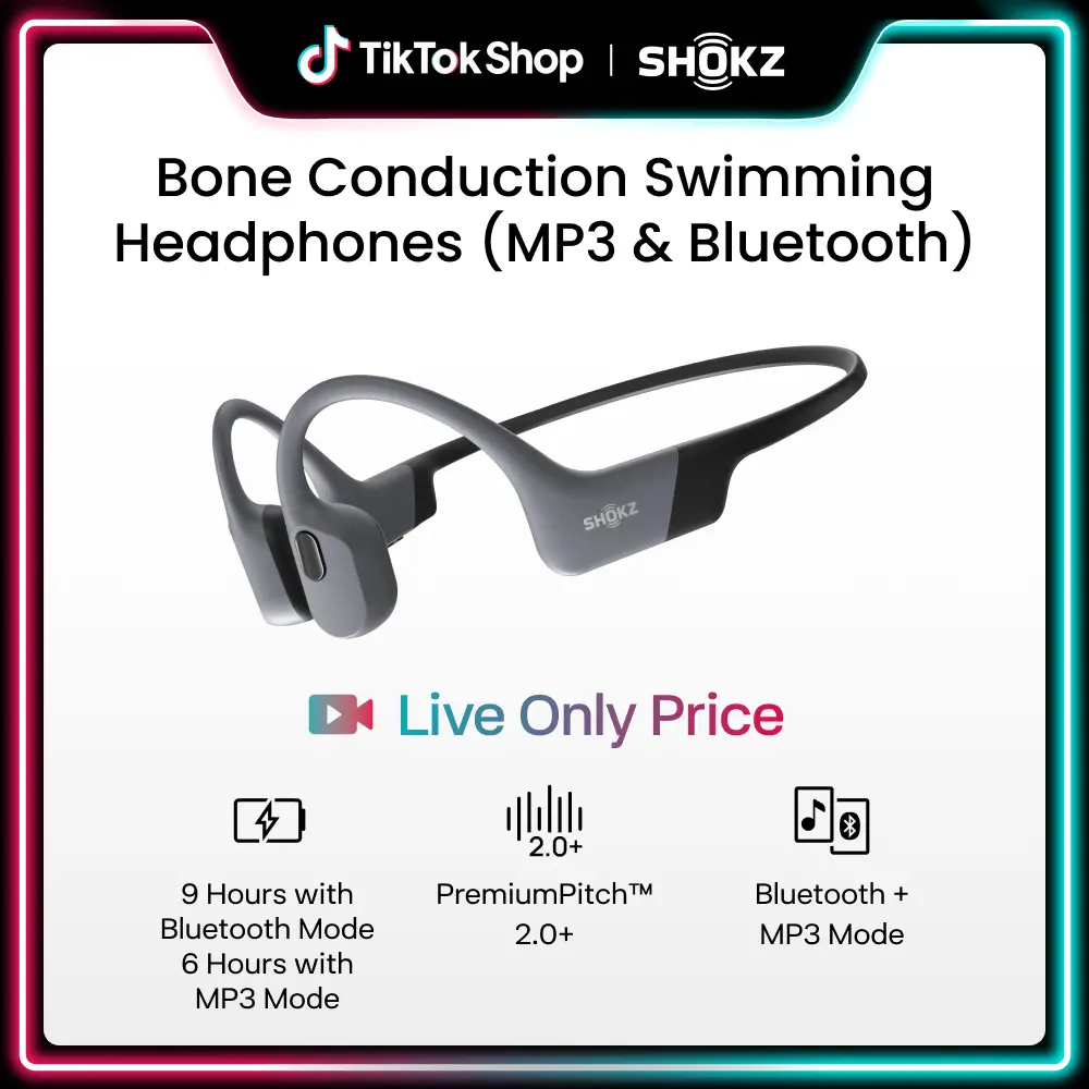 【Live only】SHOKZ OpenSwim Pro - Open-Ear Bone Conduction Bluetooth Headphones & 32GB MP3 Player, IP68 Waterproof, Secure Fit for Workouts, Running and Swimming Grey Electronic