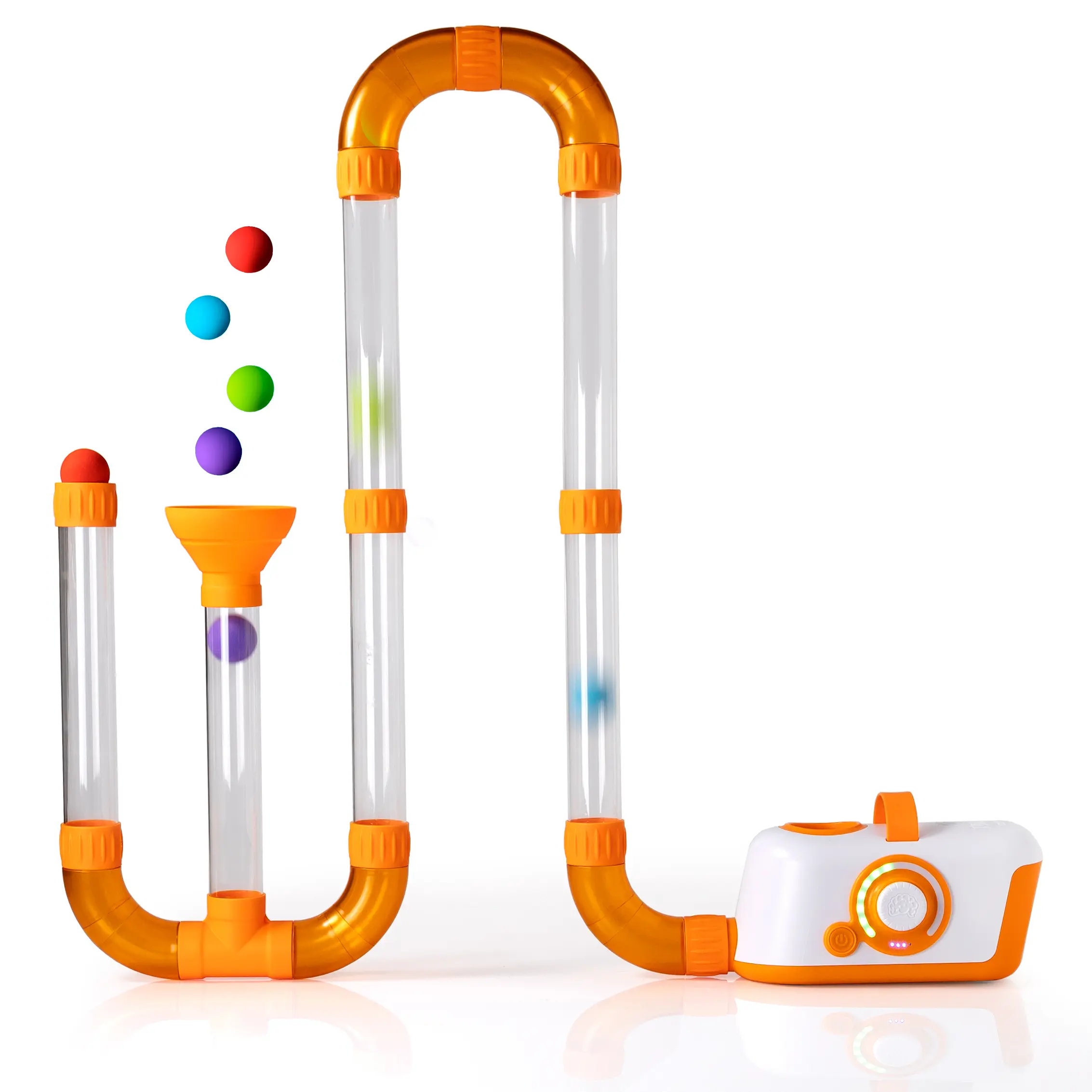 Fat Brain Toys Air Toobz Air-Powered STEM Building Toy for Kids & Teens Ages 3+ with 20 Foam Balls & Auto Shut-Off Feature
