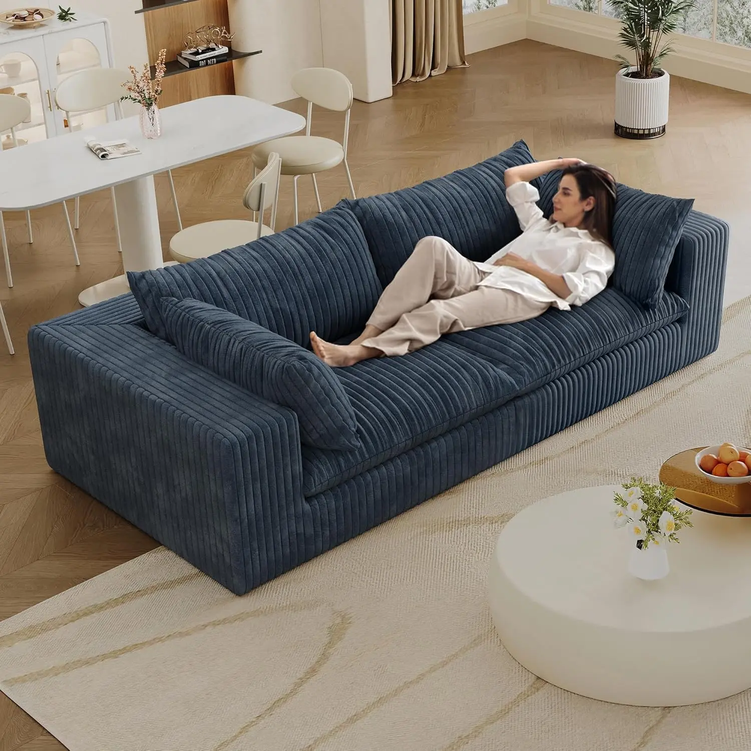 Cloud Boneless Modular Couch with Removable and Machine-Washable Cover ，No Assembly, Corduroy Fabric for Living Room & Apartment（Blue – Loveseat）