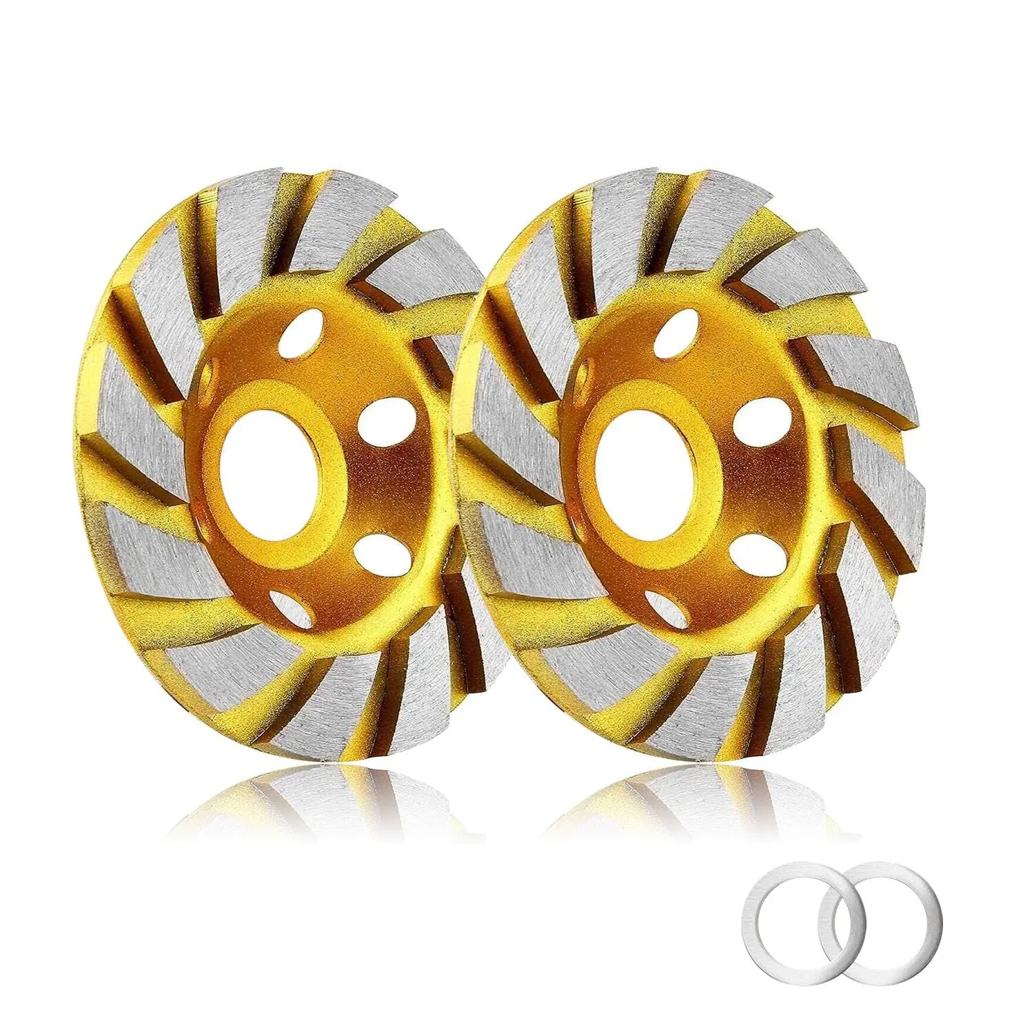 2 count-4 Inch Concrete Stone Ceramic Turbo  Grinding Cup Wheel,12 Segs Heavy Duty Angle  Wheels for Angle (Yellow)