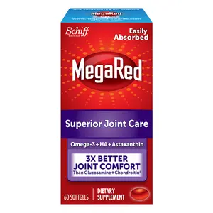 Omega-3 Krill Oil and Joint Supplement 353mg, Megared Joint Care Softgels (60 Count In A Box) - EPA/DHA fatty acids, Antioxidants, Hyaluronic acid, No fishy burp aftertaste as with Fish Oil