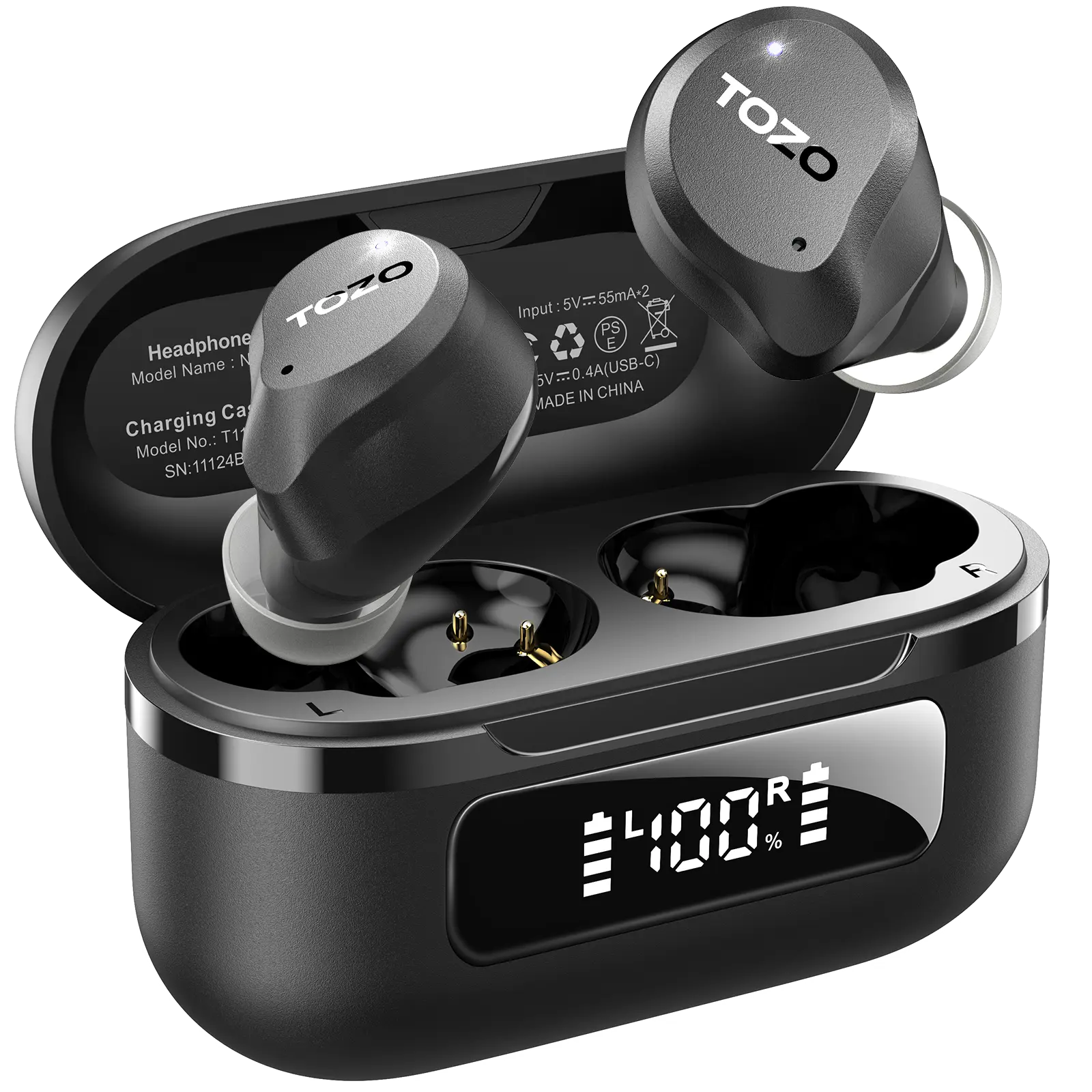 TOZO-2024NC9 Hybrid Active Noise Cancelling Wireless Earbuds, 6 Mics ENC Clear Call, IPX8 Waterproof, in Ear Bluetooth 5.3 Headphones Stereo Bass Heasets 59H Playtime with LED Display 32 EQs via APP FathersDayGift Audio Headset